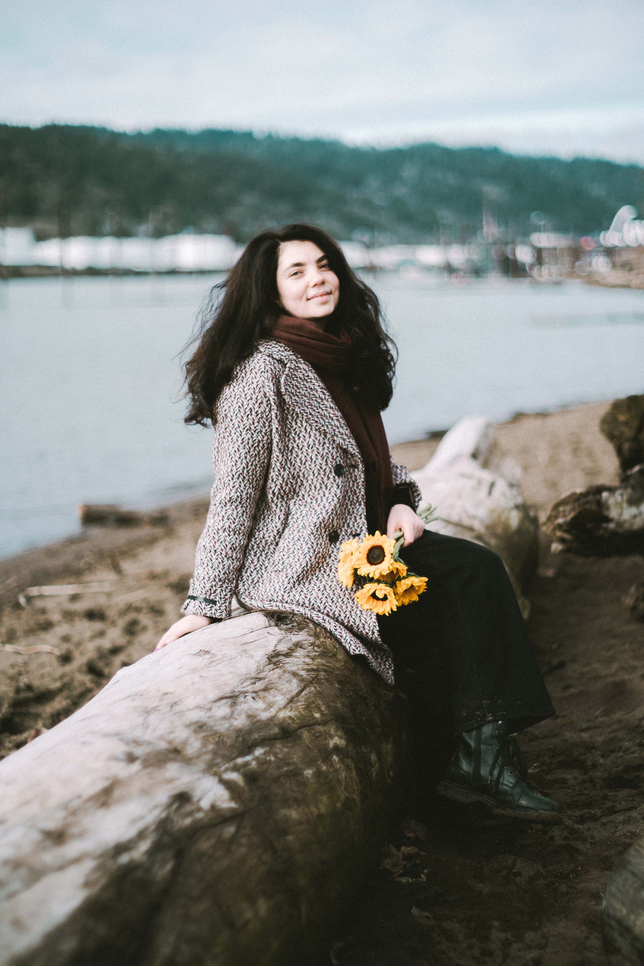 Moody Winter Portraits at Cathedral Park and St. Johns Bridge in Portland, Oregon — photograph 8 of 10